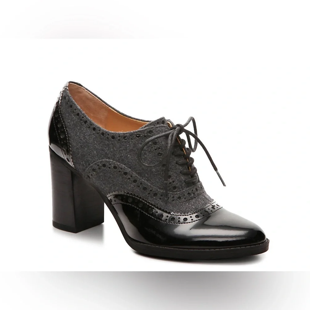 Franco Sarto Marigold Felt and Patent Leather Lace Up Pump - Picture 1 of 1